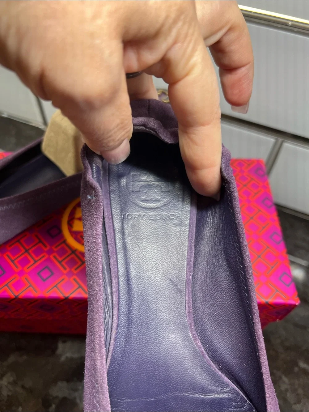 Tory Burch Purple Suede Reva Ballet Flats – 7.5